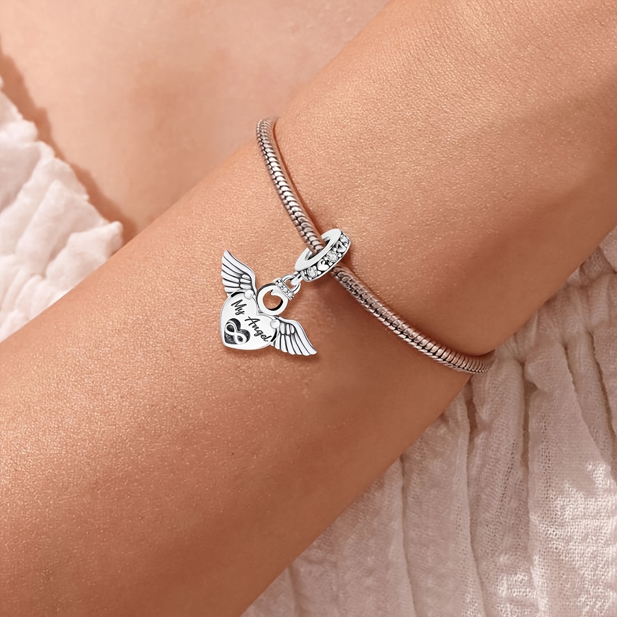 Women's 925 Silver Plated Angel Infinite Heart Charm Pendant